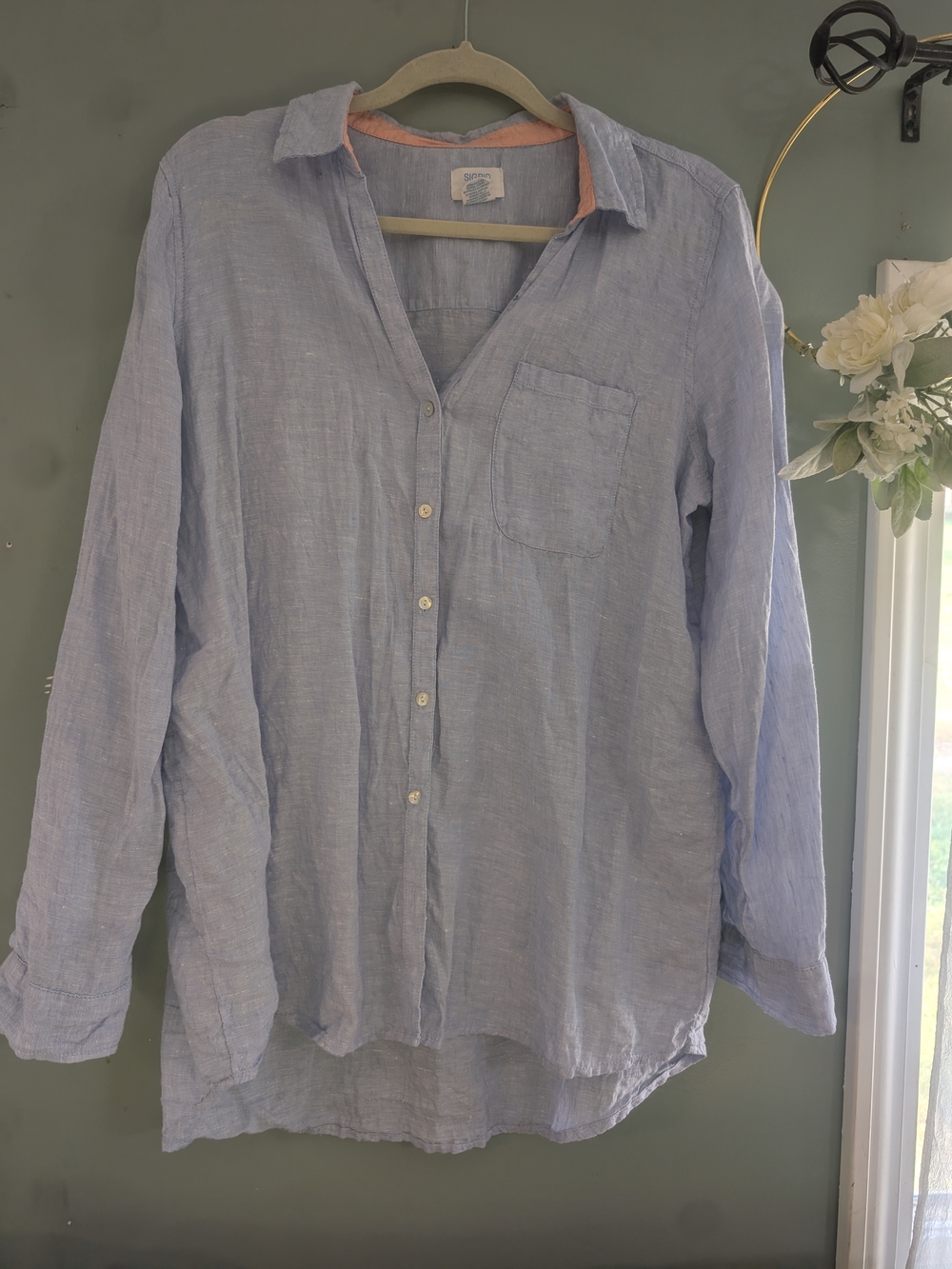 Sigrid Olsen Pale Blue Linen-Cotton Button Front Shirt